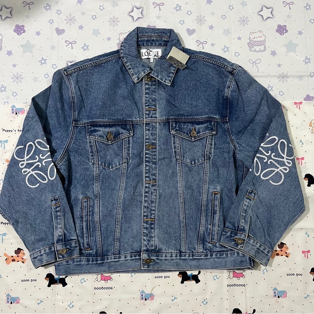 Loewe Indigo Denim Jacket with White Sleeve Script